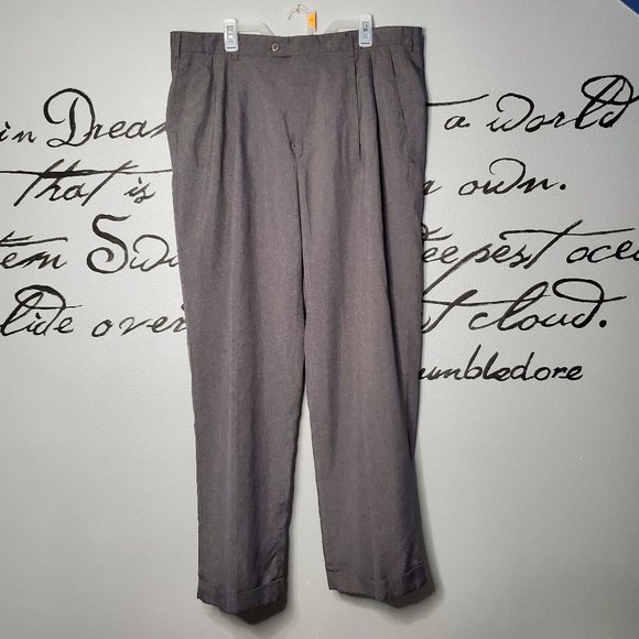 Bocaccio Uomo Regular Fit Pleated Gray Dress Pant Pleated Front Cuffed Hem - Picture 1 of 5